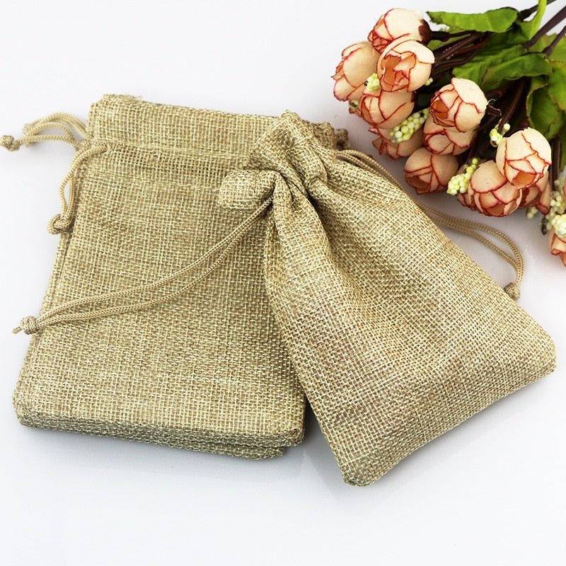 50pcs Natural Burlap Linen Jute Drawstring Bags - Bush Healing Centre