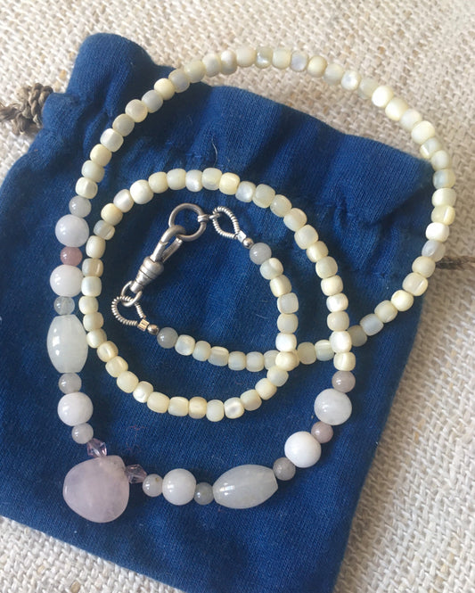 Necklace - Rose Quartz & Polishes Pearl.