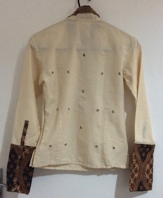 Handwoven Cotton Shirts with Batik Collar/Cuff (3/4 Snap Button)