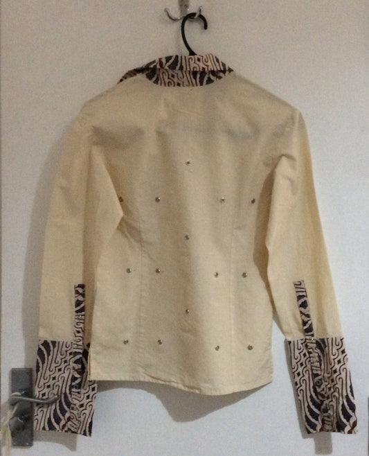 Handwoven Cotton Shirts with Batik Collar/Cuff (Full Snap Button)