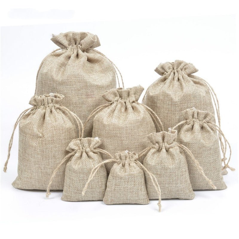 50pcs Natural Burlap Linen Jute Drawstring Bags - Bush Healing Centre