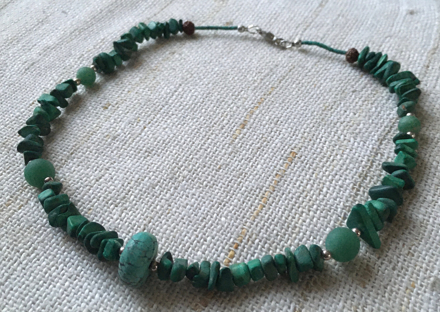 Turquoise, Malachite and Aventurine Necklace & Eco-Silver clasp.