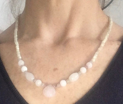 Necklace - Rose Quartz & Polishes Pearl.