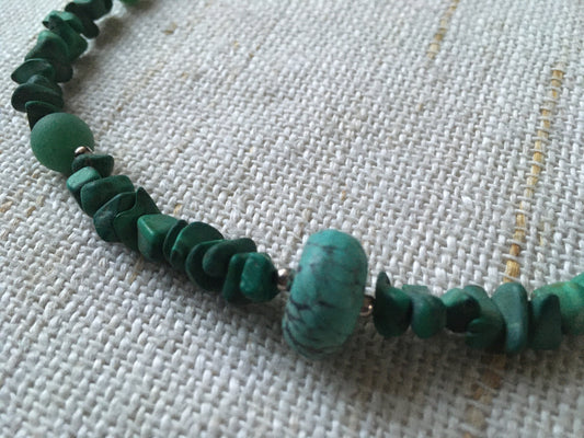 Turquoise, Malachite and Aventurine Necklace & Eco-Silver clasp.