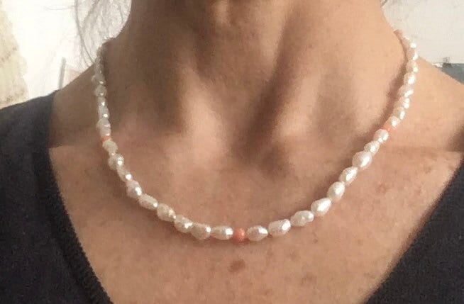 Fresh Water Pearl & Coral Necklace Gold clasp 375