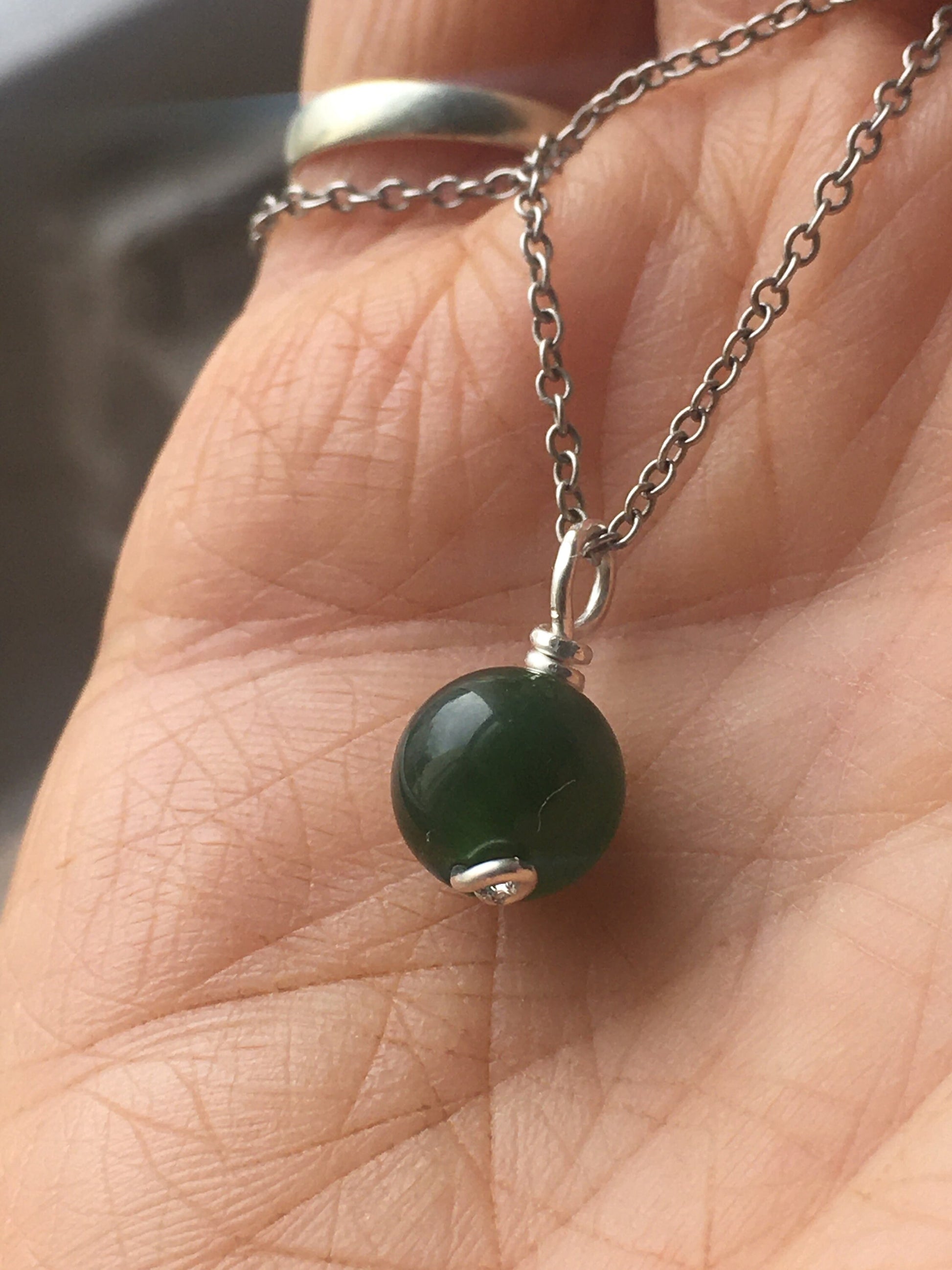 Qinghai Jade EcoSilver Pendant on a Recycled Sterling Silver Necklace