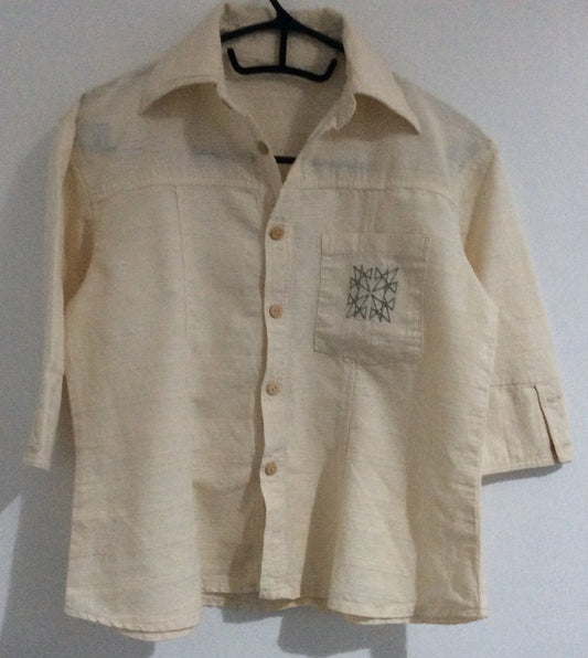 Ecru Cotton 3/4 Sleeved Shirt