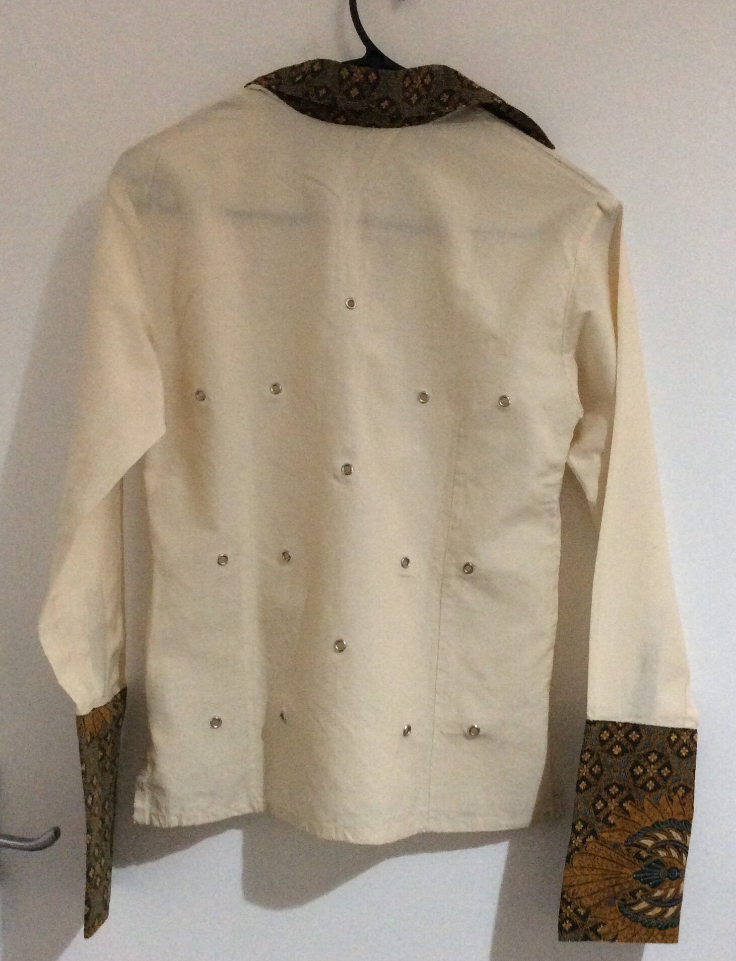 Handwoven Cotton Shirts with Batik Collar/Cuff (3/4 Snap Button)
