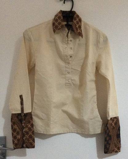Handwoven Cotton Shirts with Batik Collar/Cuff (3/4 Snap Button)