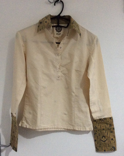 Handwoven Cotton Shirts with Batik Collar/Cuff (3/4 Snap Button)