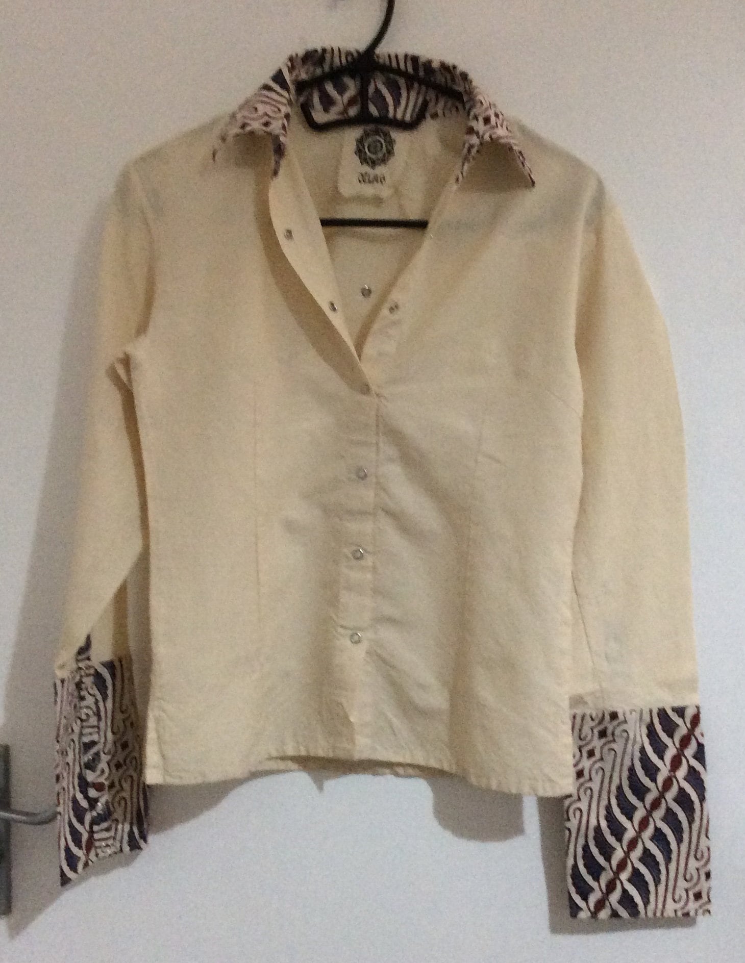 Handwoven Cotton Shirts with Batik Collar/Cuff (Full Snap Button)